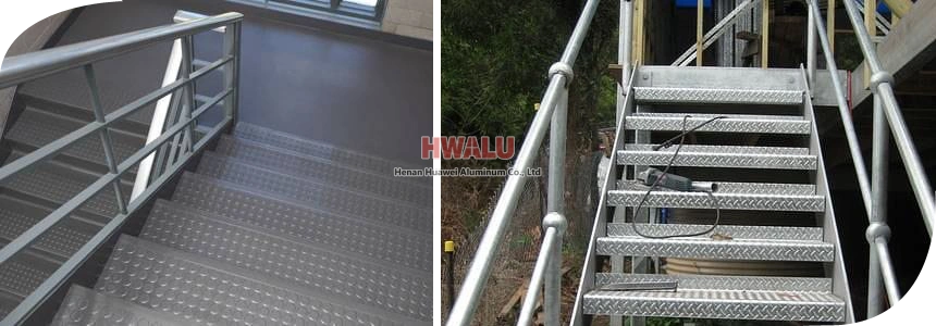 4×8 foot aluminum tread plate used in stair